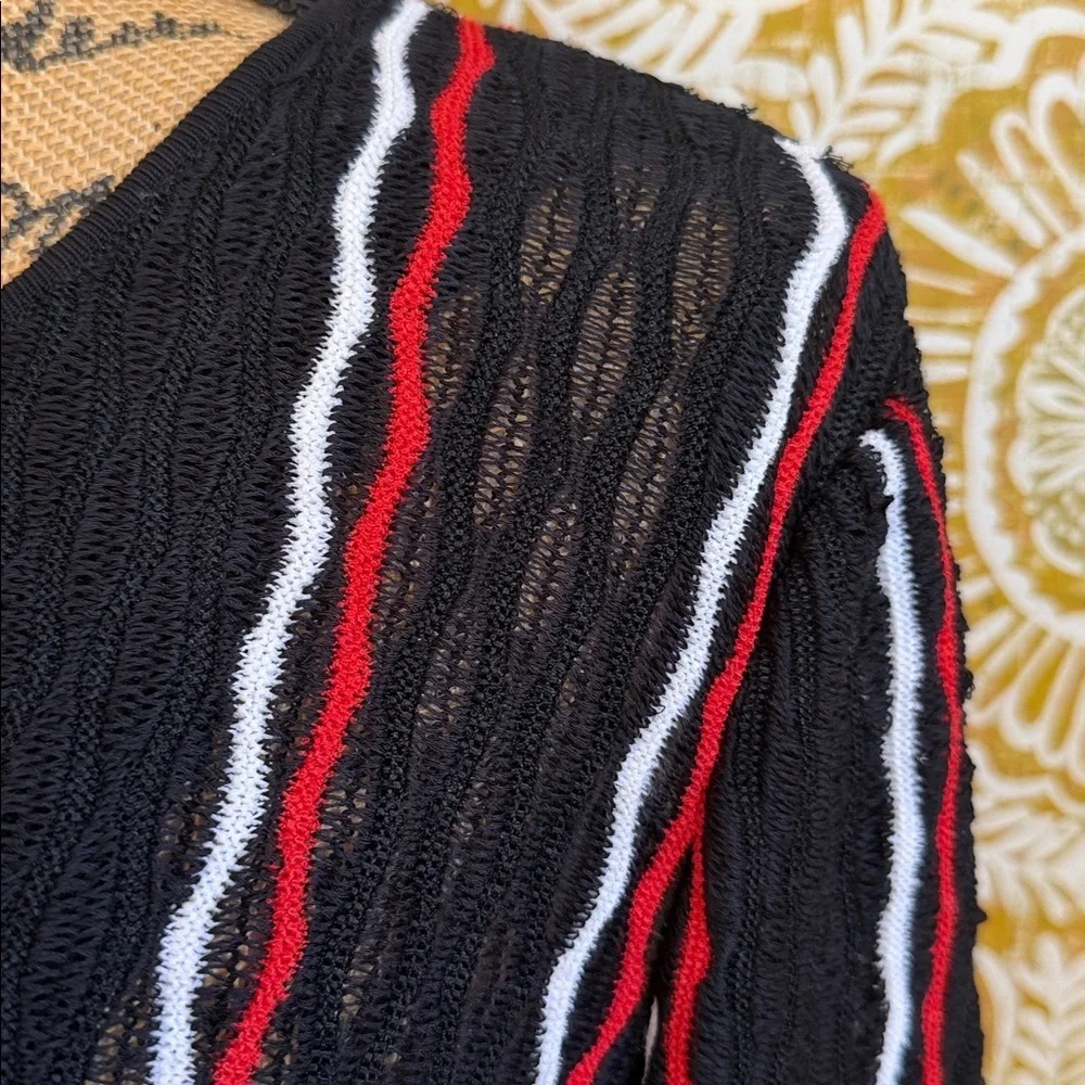 Misook Multicolor Striped Knit 3/4 Sleeve Open Front Cardigan Sz L